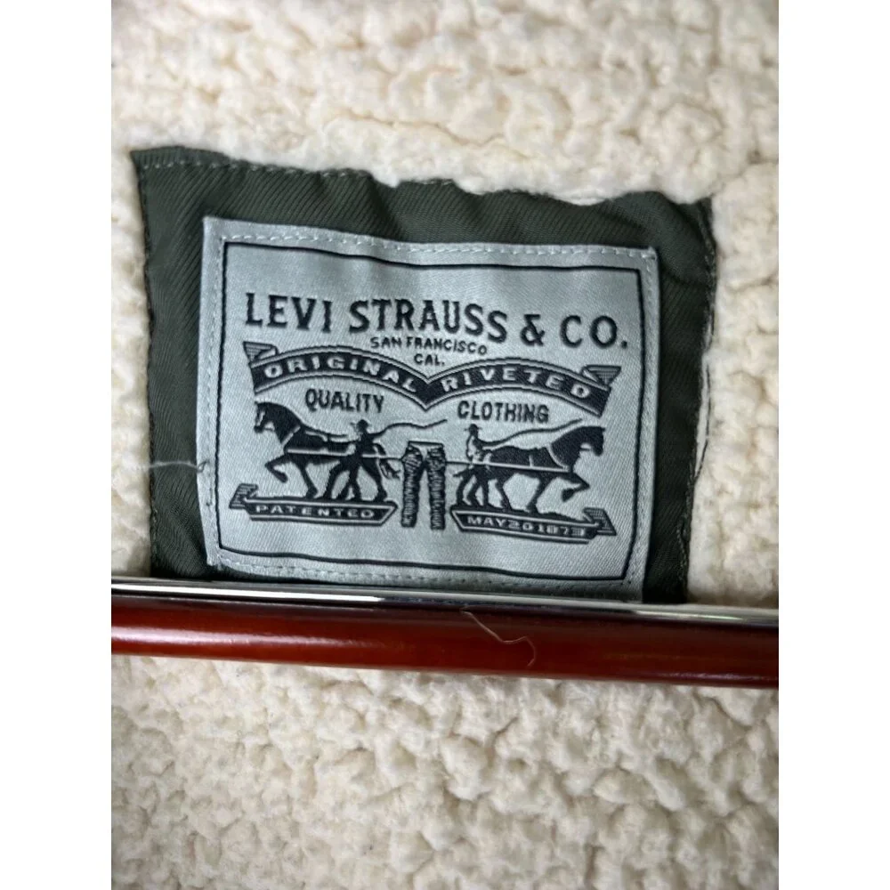 Grunge Levi Strauss & Co Hooded Sherpa Lined Army Green Jacket, Women's Medium - Picture 14 of 16